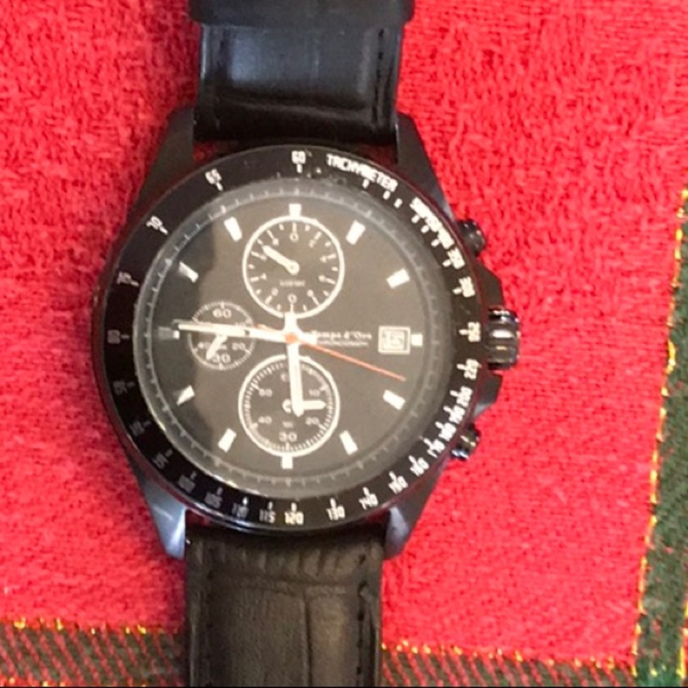 TMC Black Leather Strap Chronograph Watch